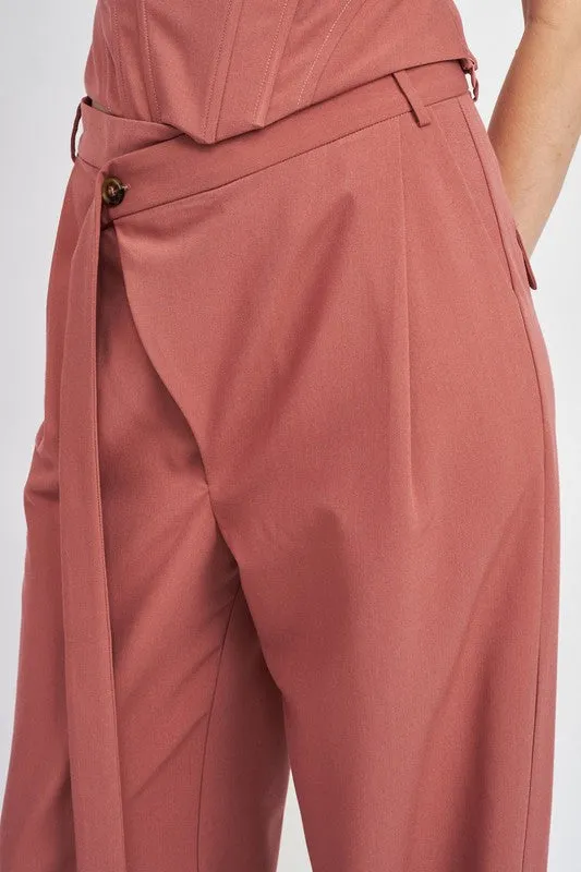 ASYMMETRICAL LONG BELT TROUSERS