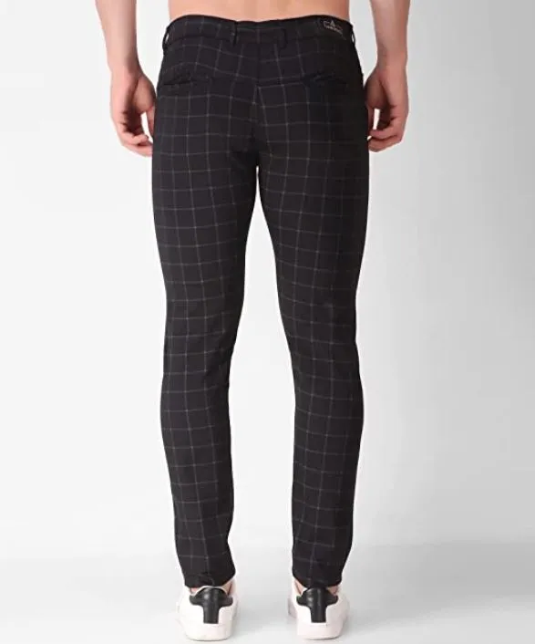 AUBORON Black Slim Fit Casual Trousers