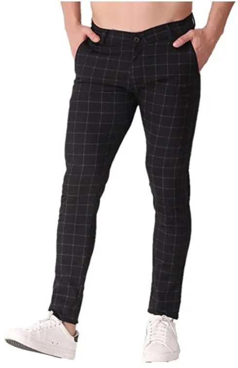 AUBORON Black Slim Fit Casual Trousers