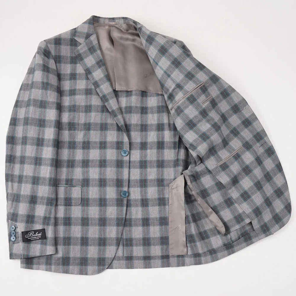 Belvest Gray Check Lightweight Silk and Linen Suit