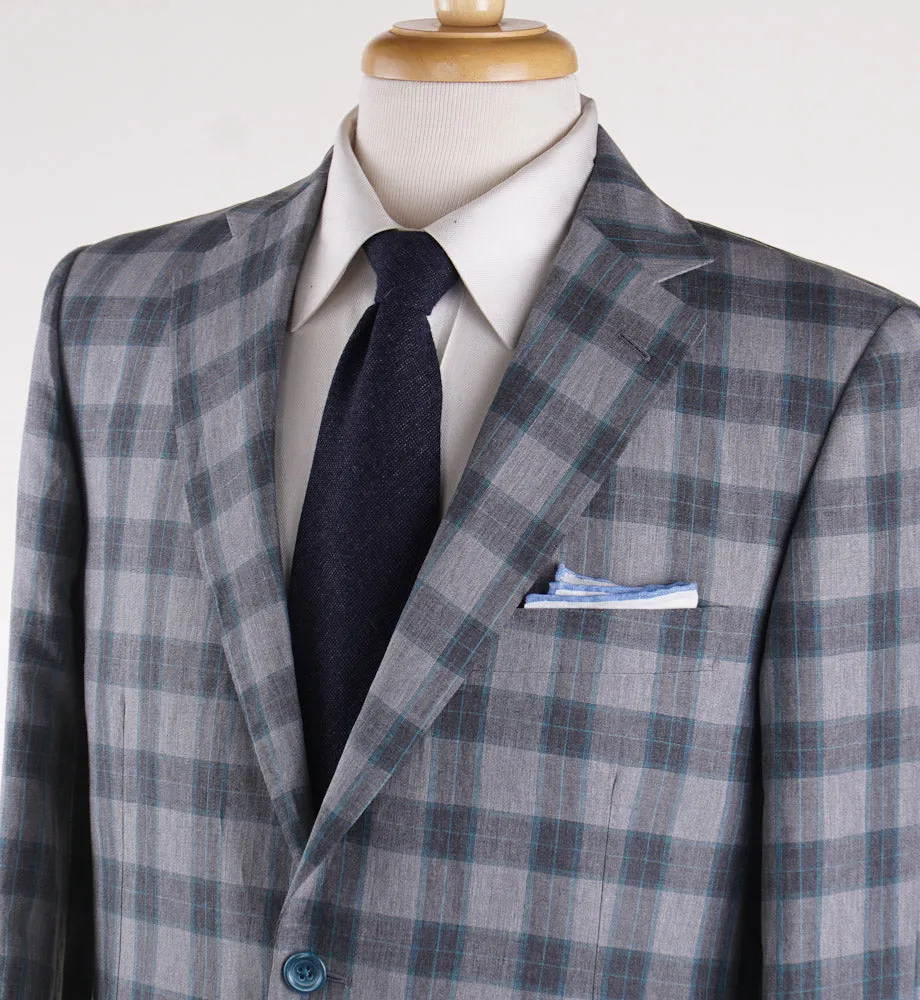 Belvest Gray Check Lightweight Silk and Linen Suit