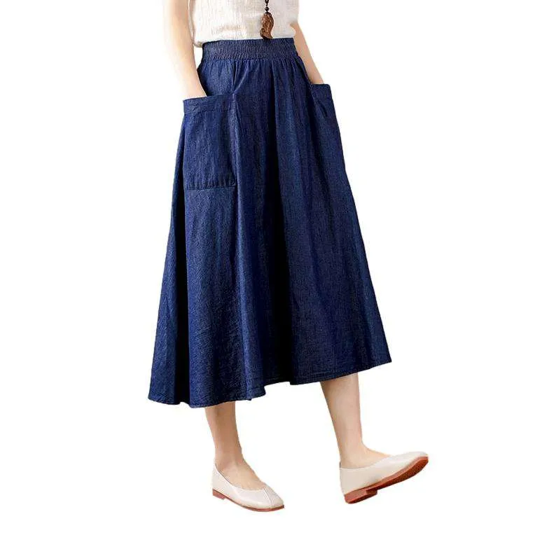 Big pocket women denim skirt