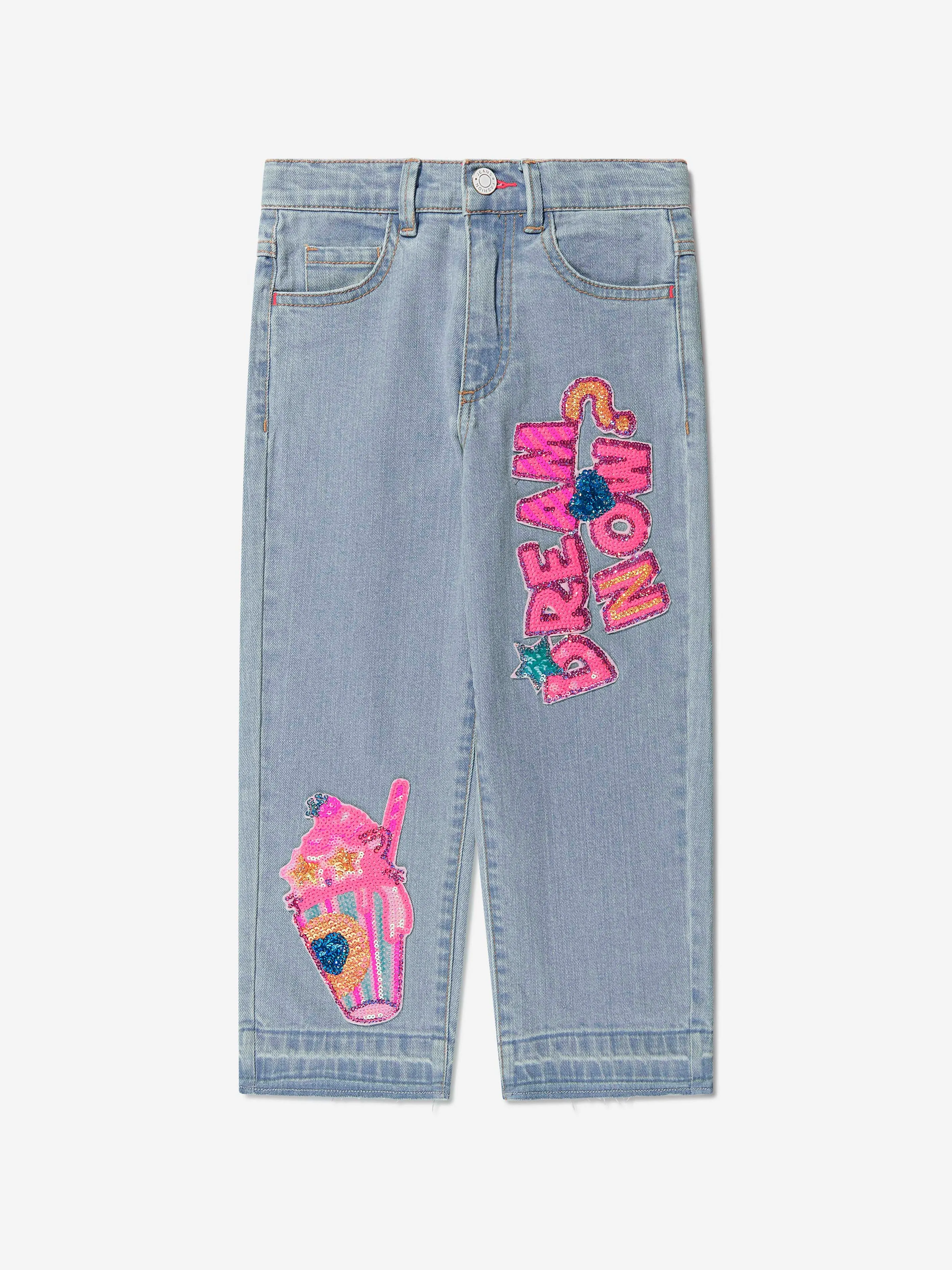 Billieblush Girls Sequin Applique Jeans in Blue