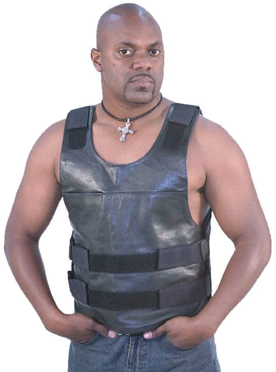 Black Leather Police Vest #VM1367 ()