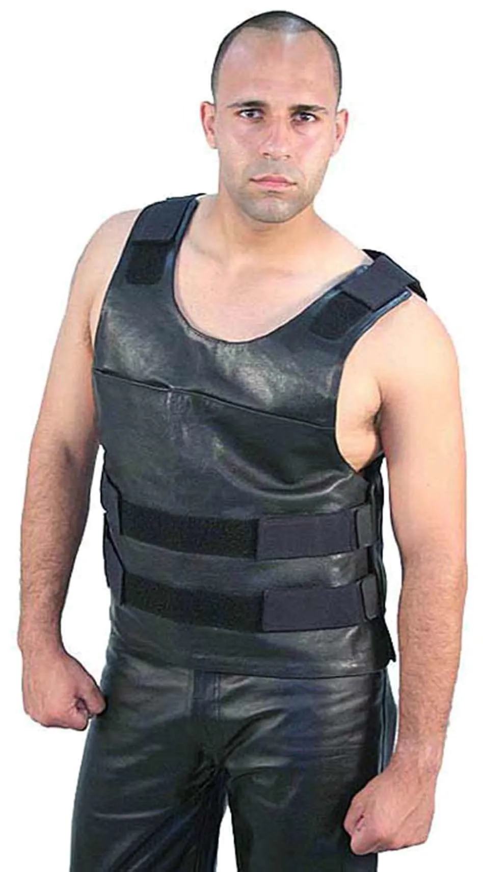 Black Leather Police Vest #VM1367 ()