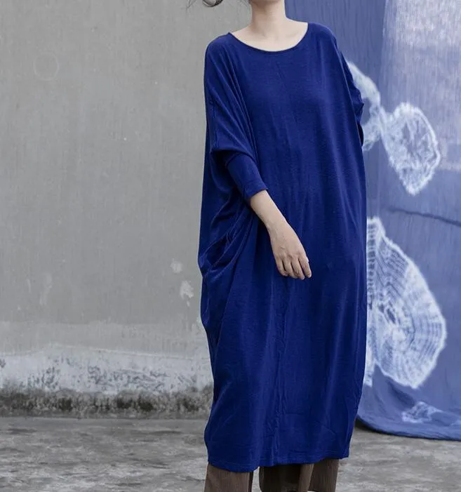 Blue Long Sleeve Women Dresses Casual Loose Women Dresses SSM97215