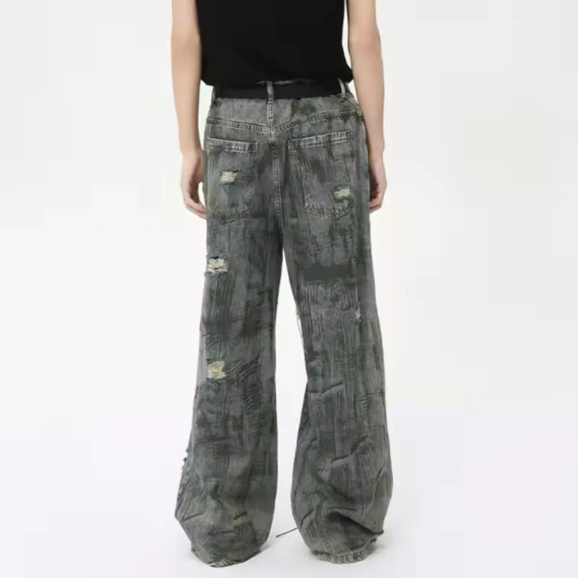 Blue Patchwork Baggy Jeans