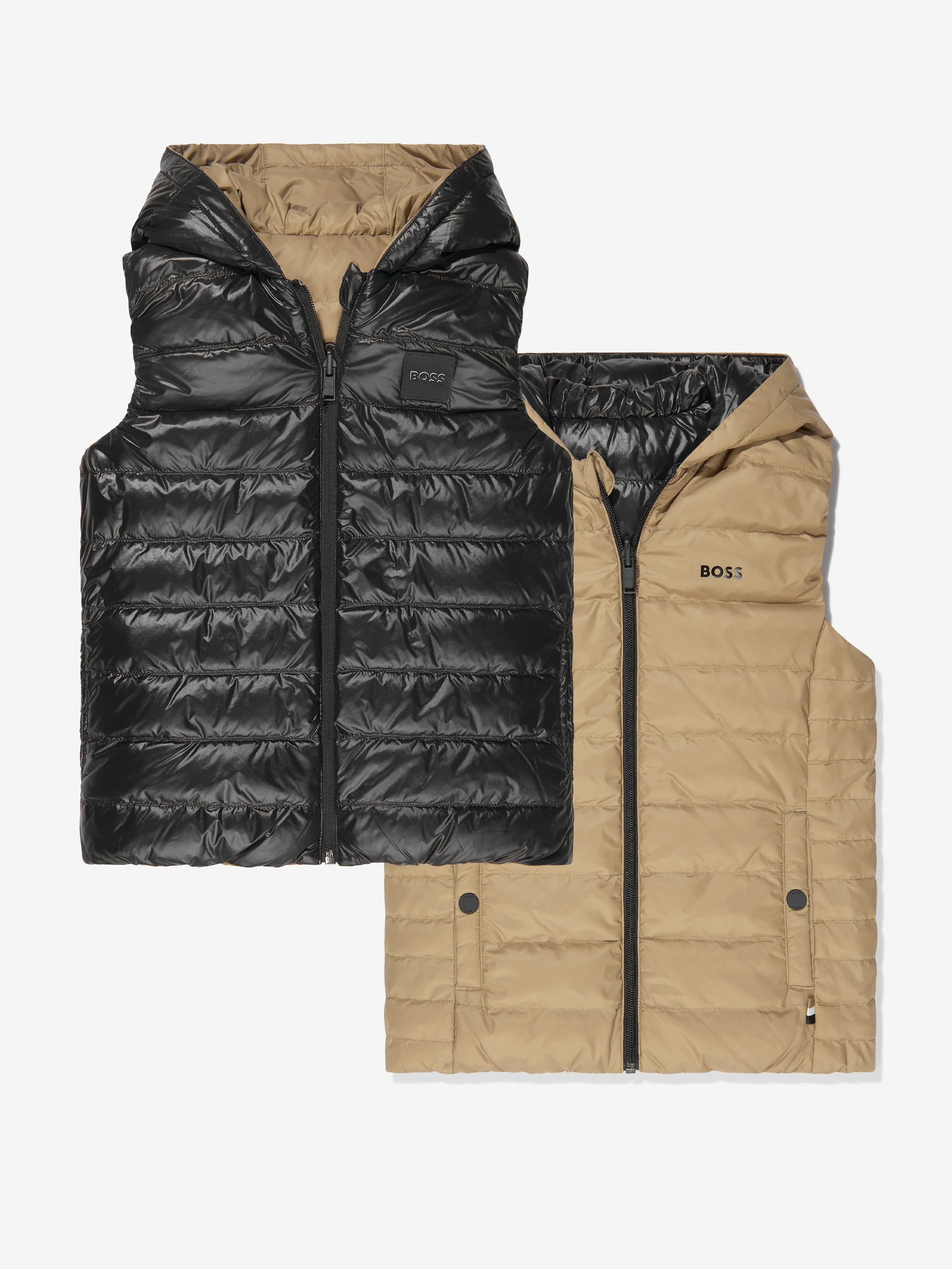 BOSS Boys Reversible Puffer Gilet in Beige