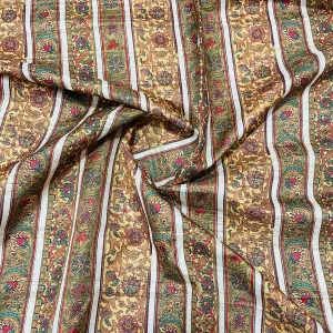 Brown & Multicolor Floral Print Tusser Silk