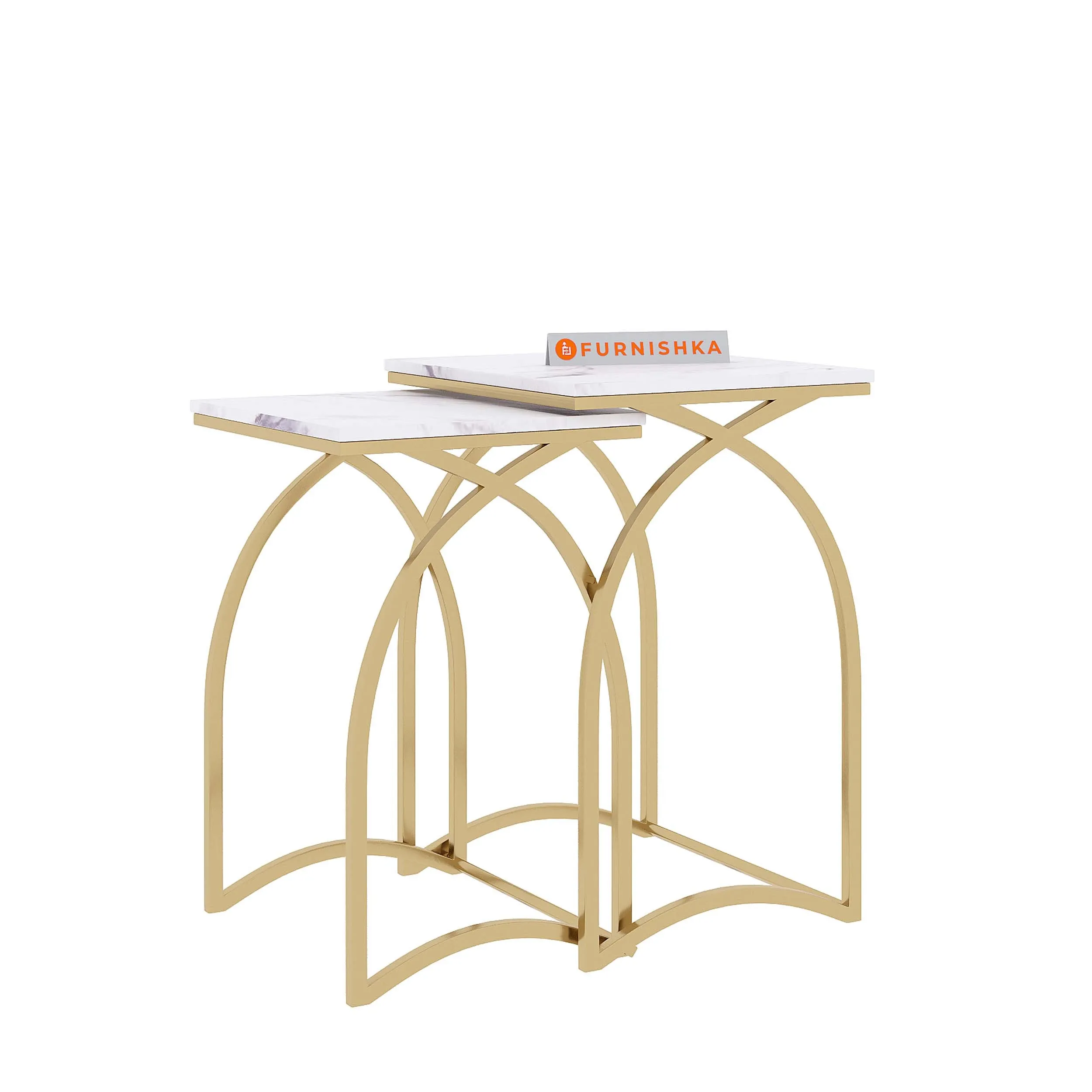 Camden Marble Nesting Table In Gold Finish (Set Of 2)