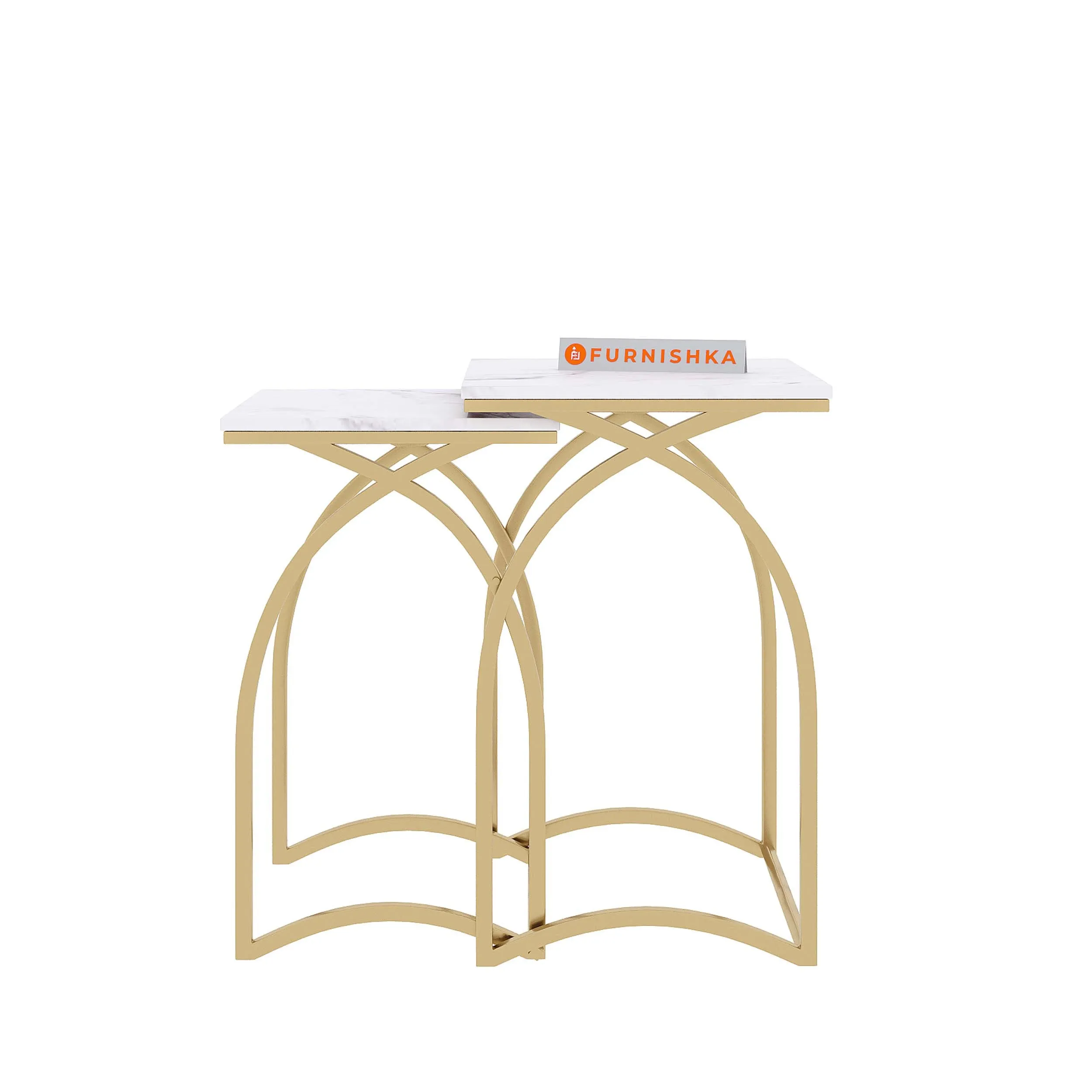 Camden Marble Nesting Table In Gold Finish (Set Of 2)