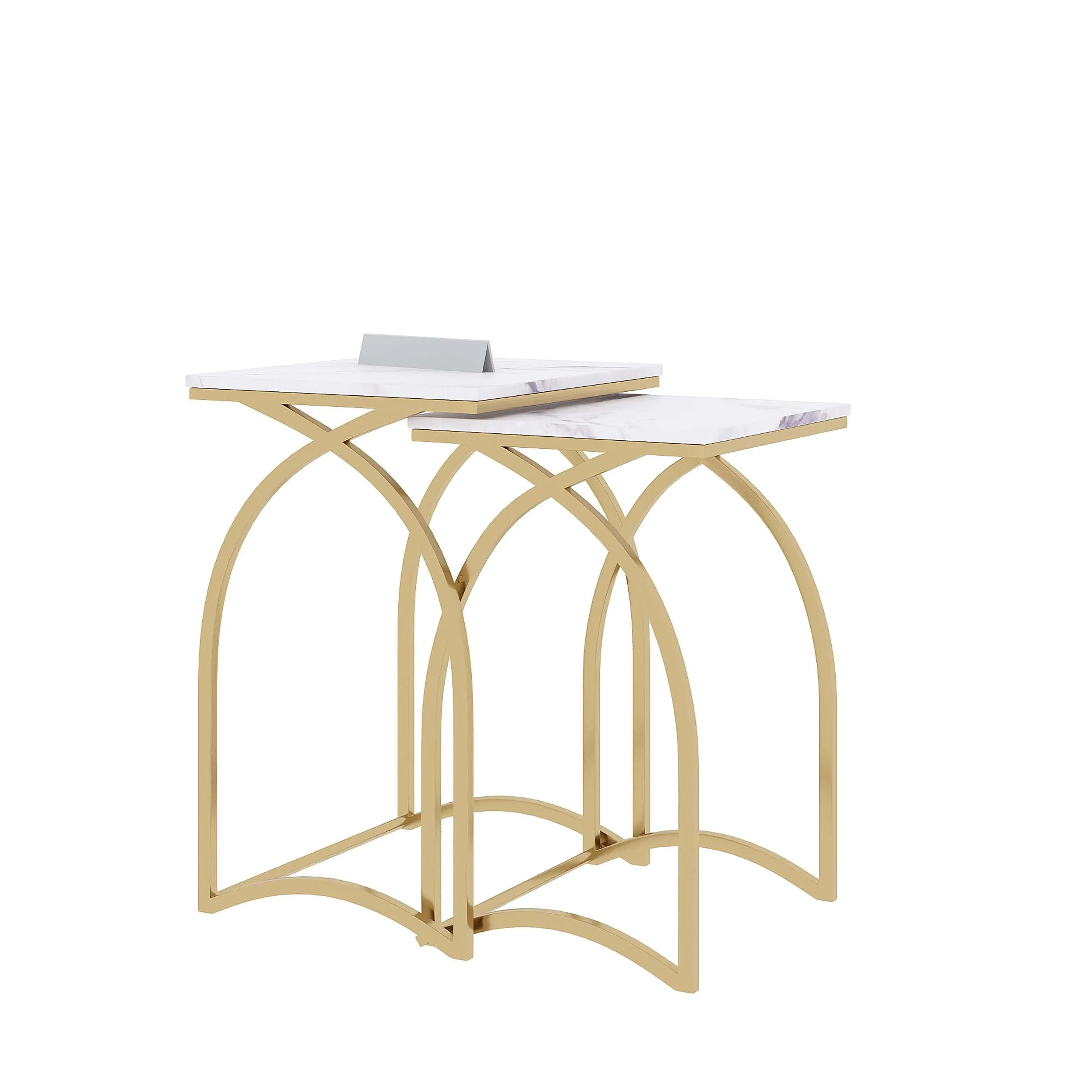 Camden Marble Nesting Table In Gold Finish (Set Of 2)