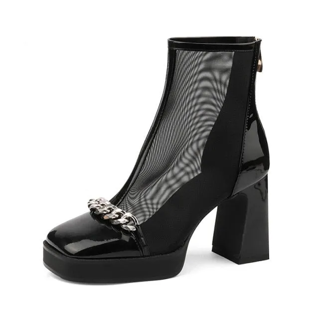 ChicLeather Wedge Platform Ankle Boots