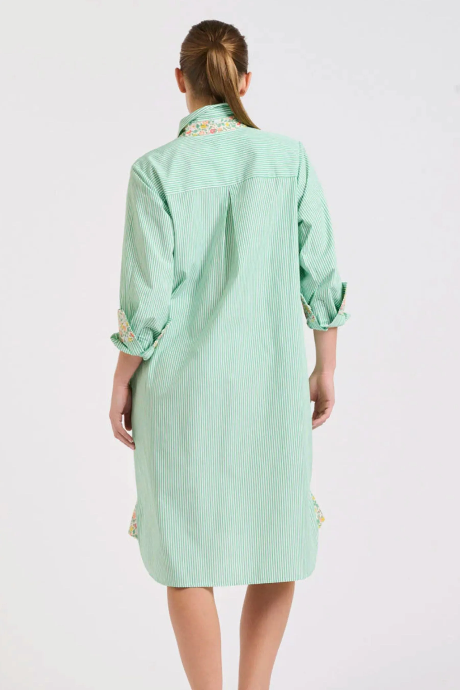 Classic Shirt Dress | Green Stripe/Floral Trim