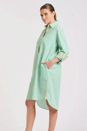 Classic Shirt Dress | Green Stripe/Floral Trim