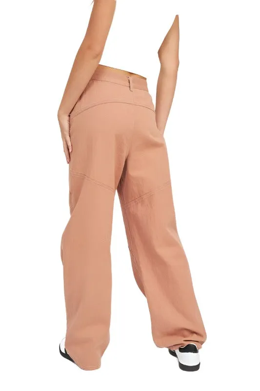 Contrasted Stitch Detail Wide Pants