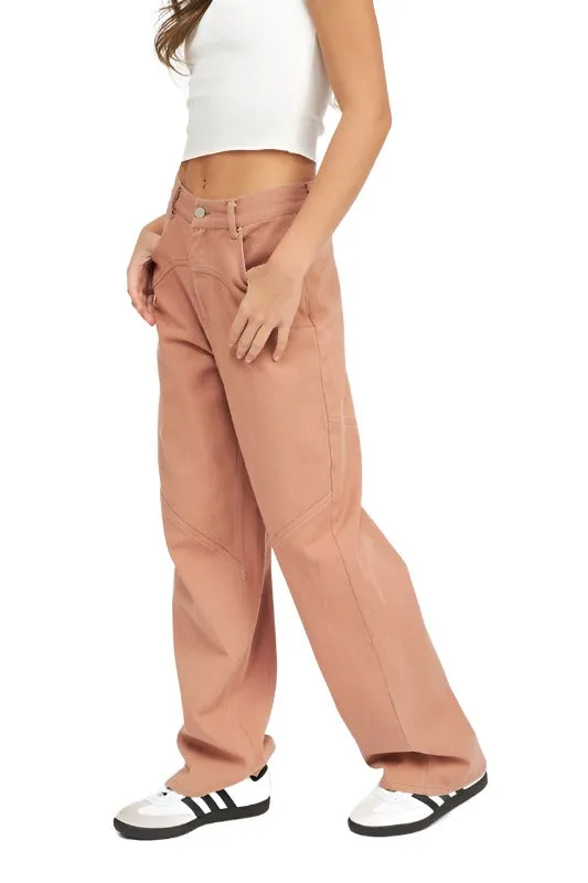 Contrasted Stitch Detail Wide Pants