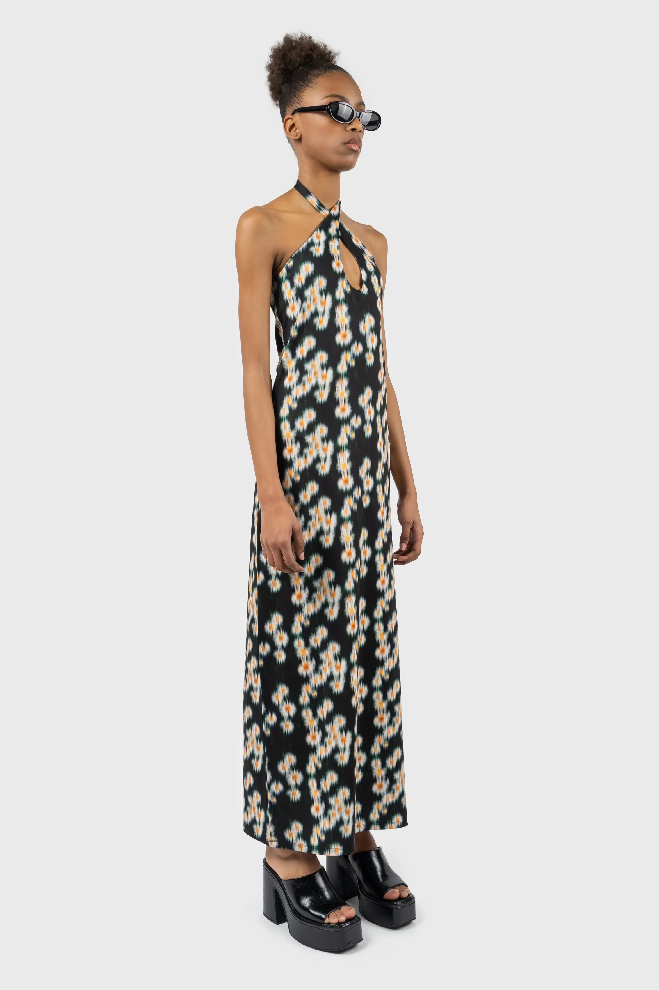 Cross Halterneck Jersey Column Maxi Dress