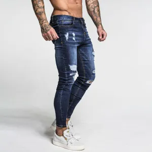 Dark Blue Ripped Style Men Pencil Stretch Jeans