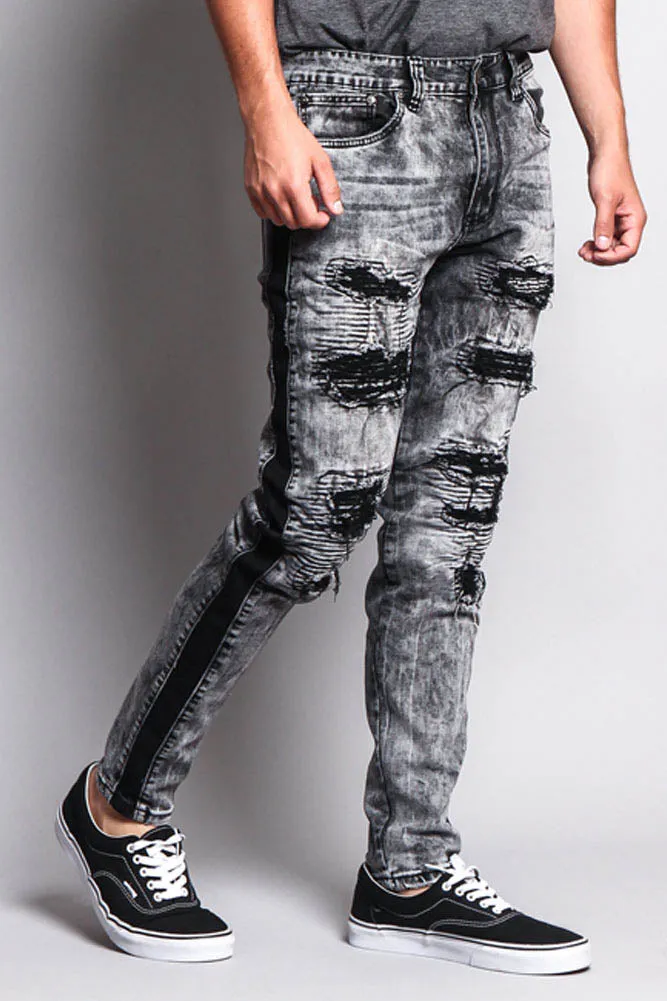 Destroyed Rip Illusion Moto Biker Jeans