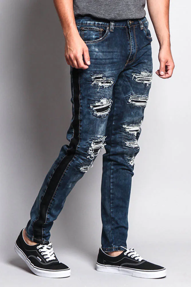 Destroyed Rip Illusion Moto Biker Jeans