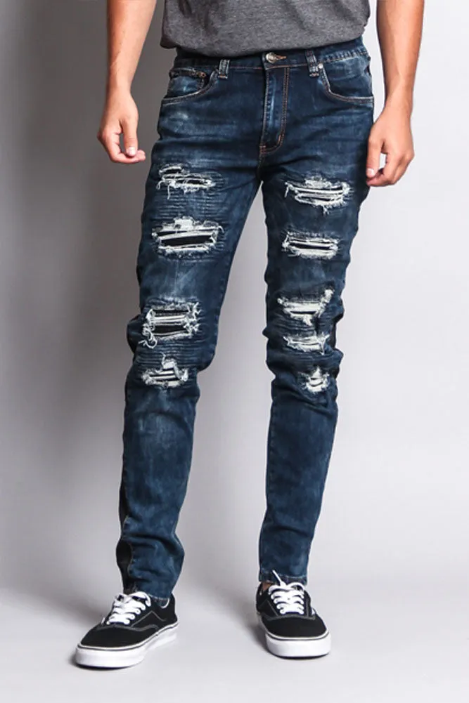 Destroyed Rip Illusion Moto Biker Jeans