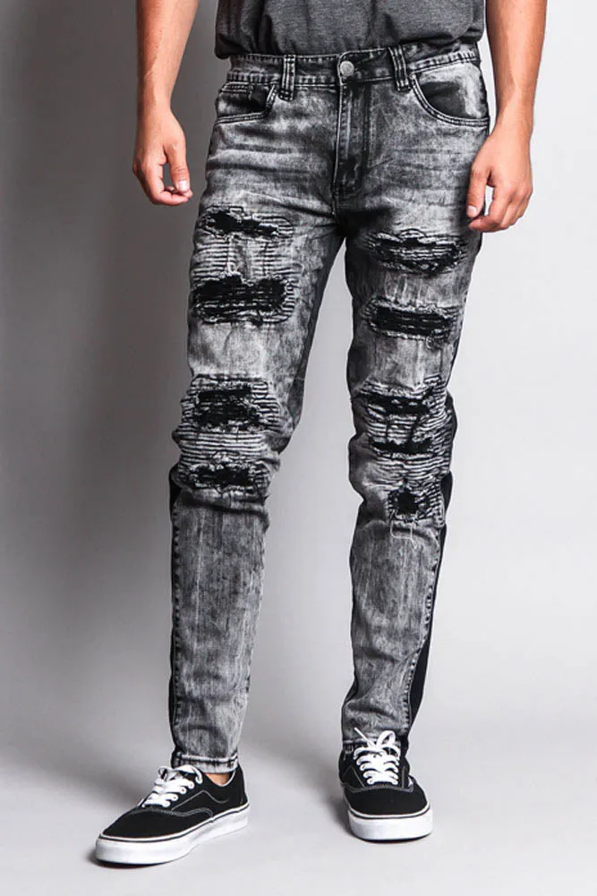 Destroyed Rip Illusion Moto Biker Jeans