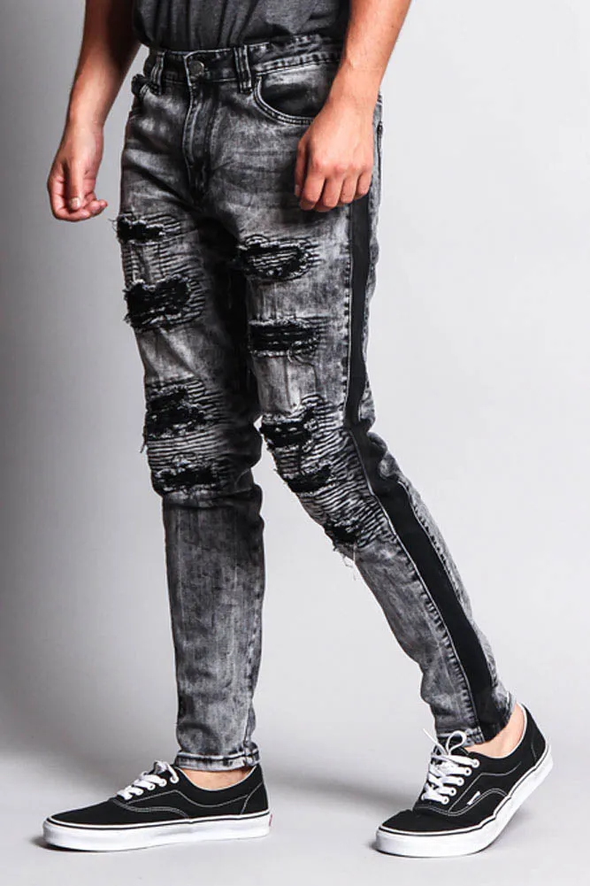 Destroyed Rip Illusion Moto Biker Jeans