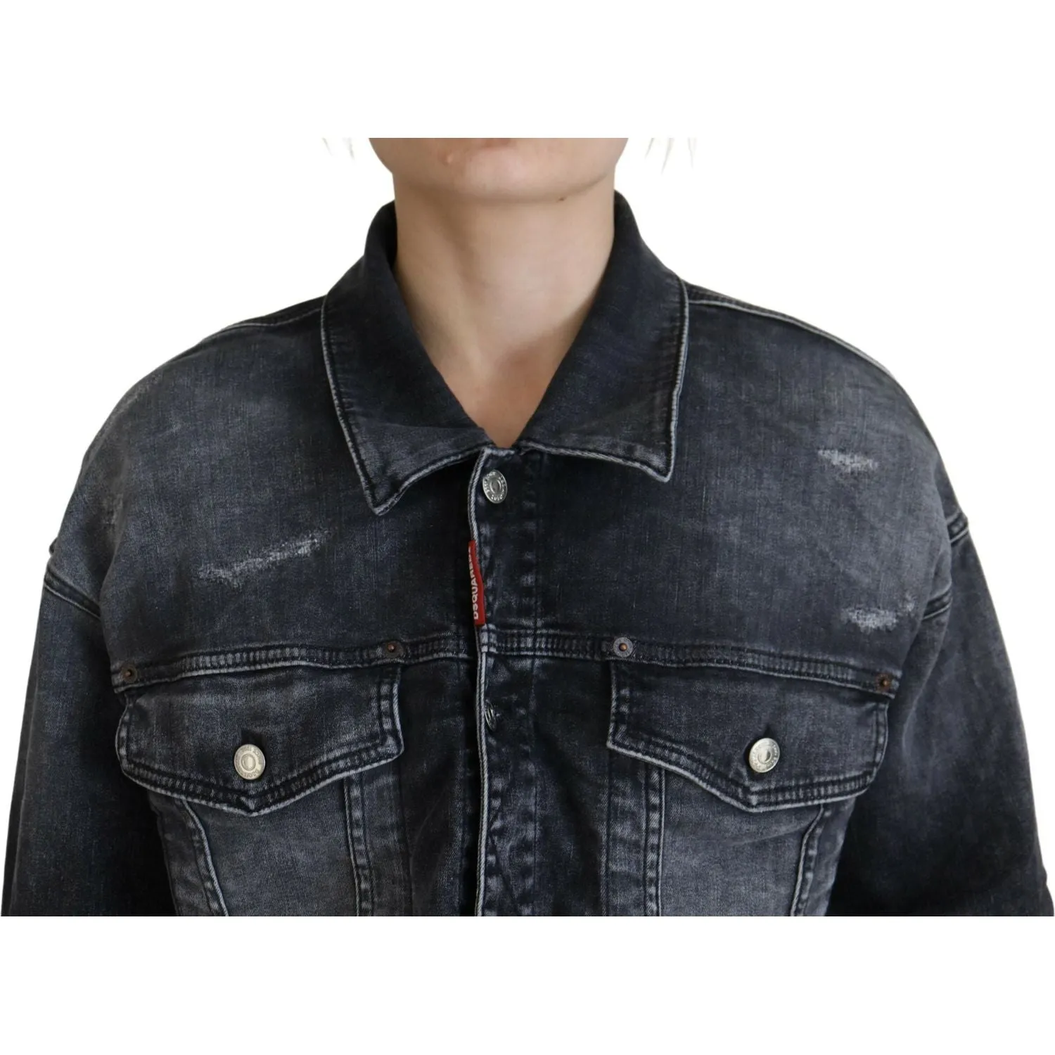 Dsquared² Gray Washed Cotton Cropped Denim Jacket