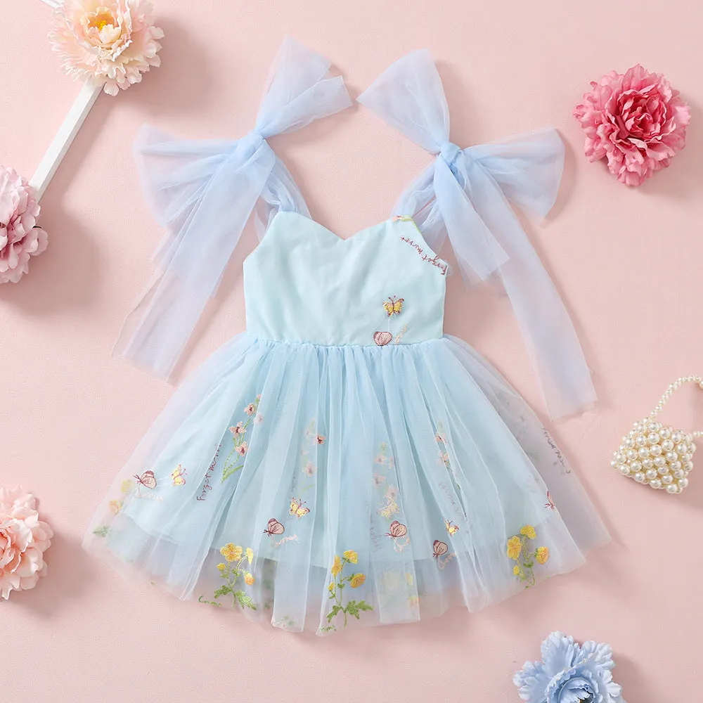 Easter Toddler Girl Tulle Dresses with Floral Embroidery, Fairy Princess Birthday Outfit Girl Special Occasion