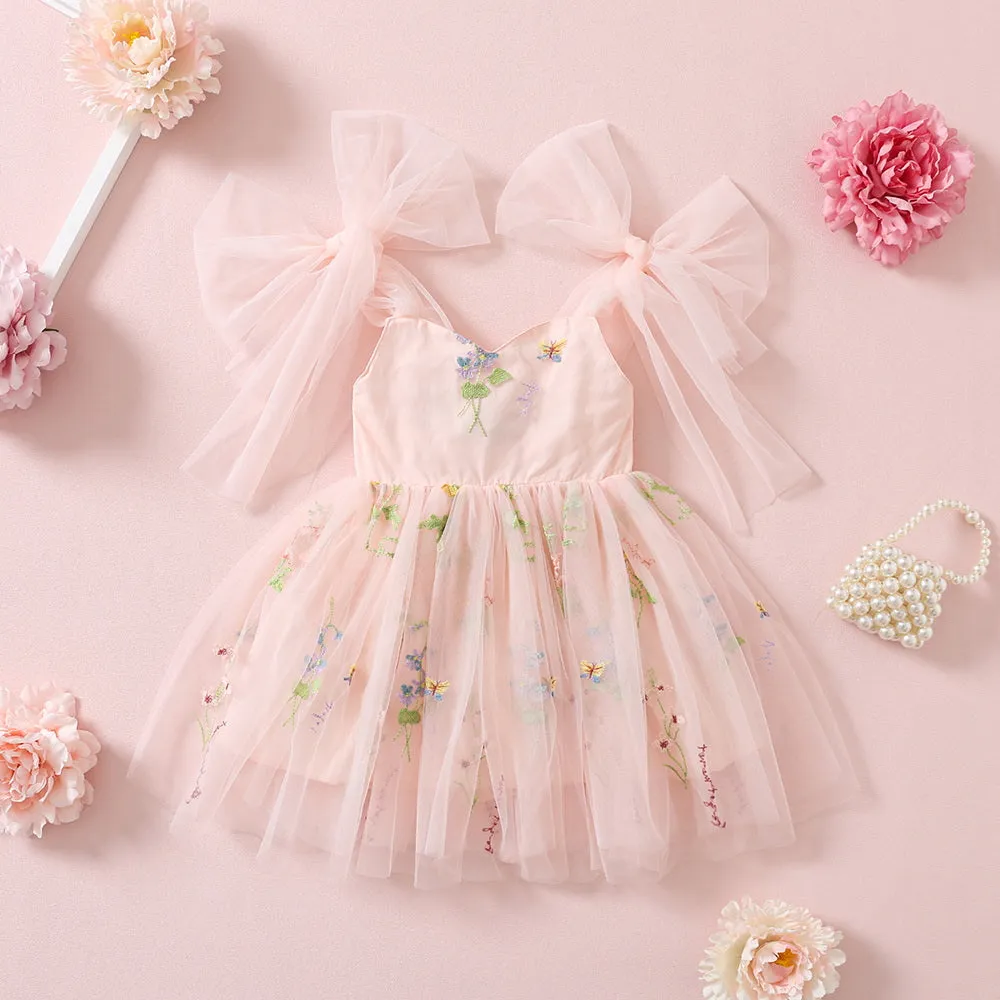 Easter Toddler Girl Tulle Dresses with Floral Embroidery, Fairy Princess Birthday Outfit Girl Special Occasion