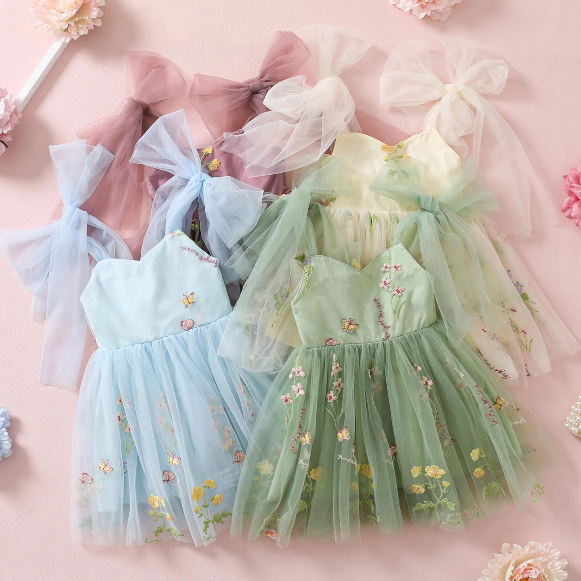 Easter Toddler Girl Tulle Dresses with Floral Embroidery, Fairy Princess Birthday Outfit Girl Special Occasion