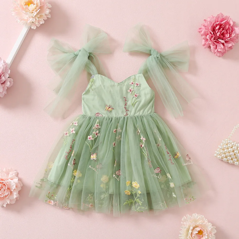 Easter Toddler Girl Tulle Dresses with Floral Embroidery, Fairy Princess Birthday Outfit Girl Special Occasion