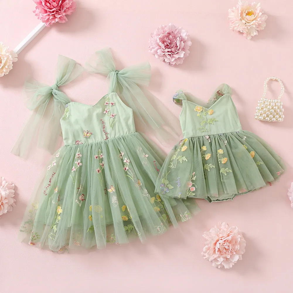 Easter Toddler Girl Tulle Dresses with Floral Embroidery, Fairy Princess Birthday Outfit Girl Special Occasion