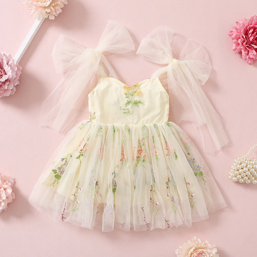 Easter Toddler Girl Tulle Dresses with Floral Embroidery, Fairy Princess Birthday Outfit Girl Special Occasion