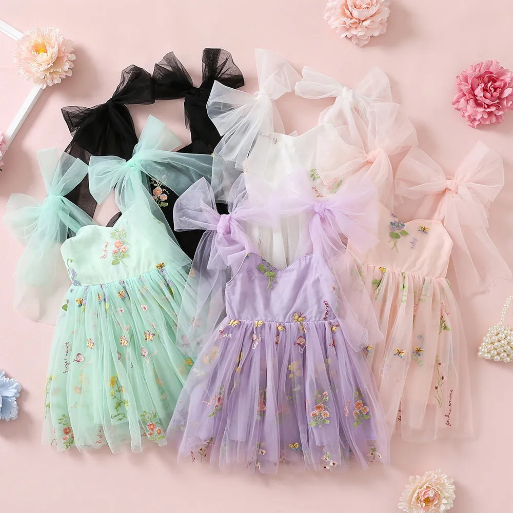 Easter Toddler Girl Tulle Dresses with Floral Embroidery, Fairy Princess Birthday Outfit Girl Special Occasion