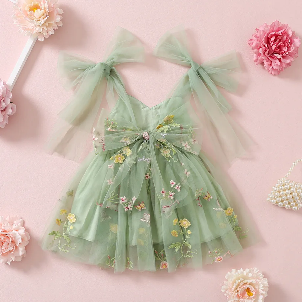 Easter Toddler Girl Tulle Dresses with Floral Embroidery, Fairy Princess Birthday Outfit Girl Special Occasion