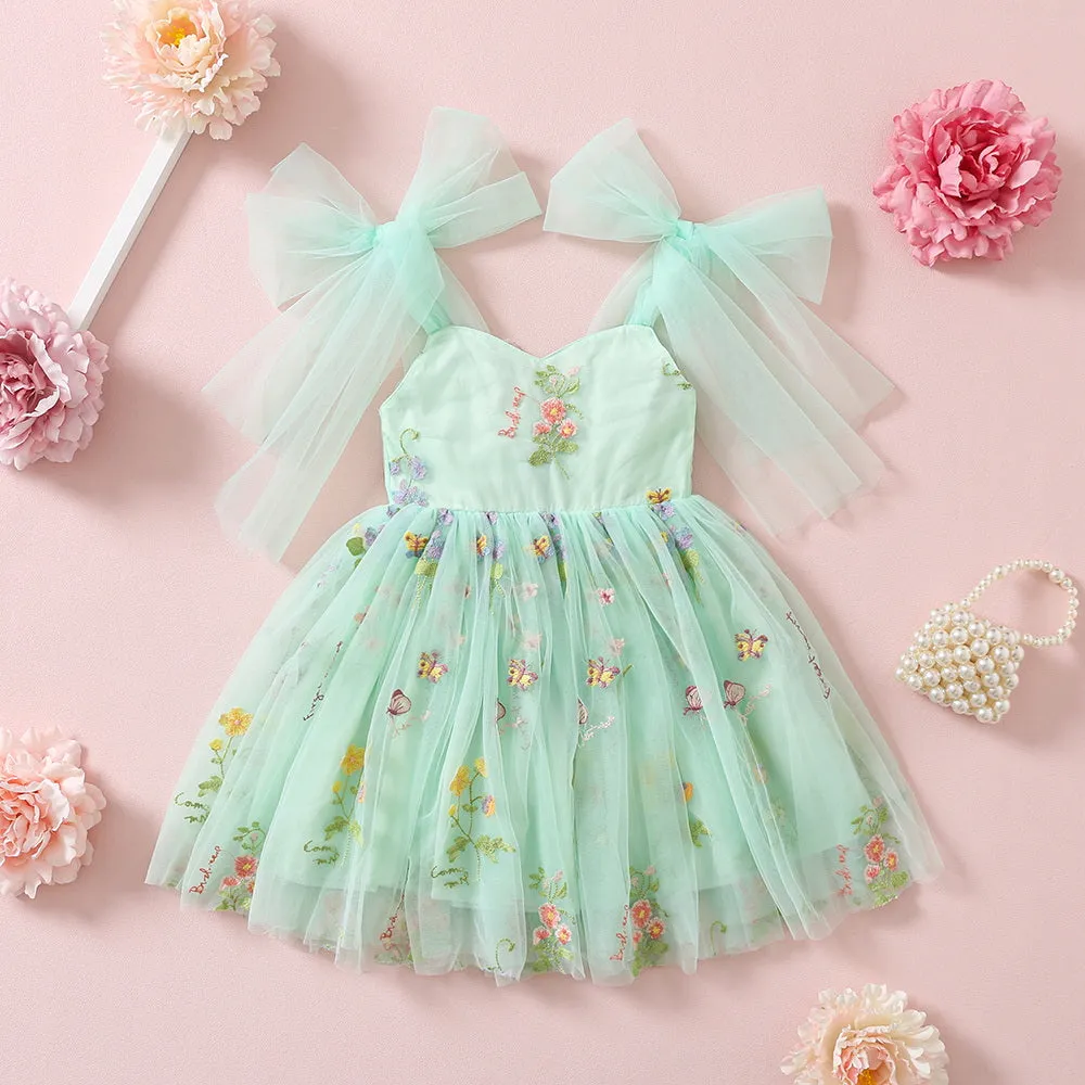 Easter Toddler Girl Tulle Dresses with Floral Embroidery, Fairy Princess Birthday Outfit Girl Special Occasion