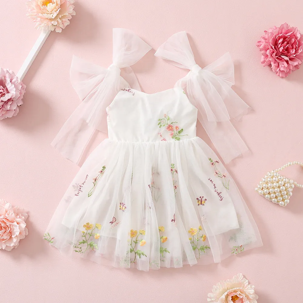 Easter Toddler Girl Tulle Dresses with Floral Embroidery, Fairy Princess Birthday Outfit Girl Special Occasion