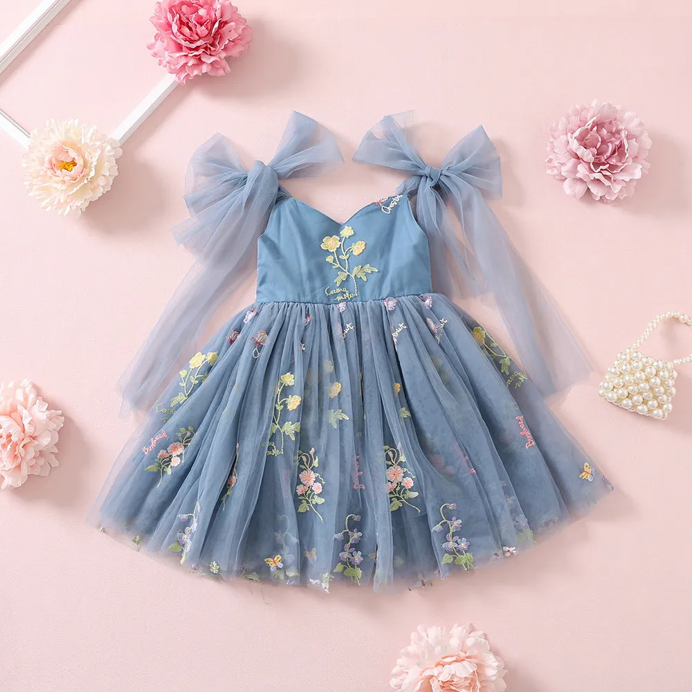 Easter Toddler Girl Tulle Dresses with Floral Embroidery, Fairy Princess Birthday Outfit Girl Special Occasion