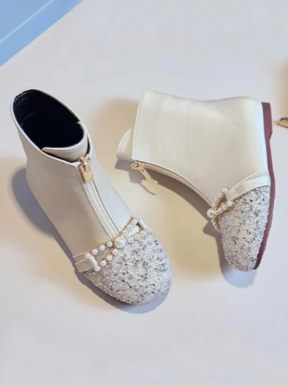 Elegant Leather Boots with Pearl and Glitter Details by Liv and Mia