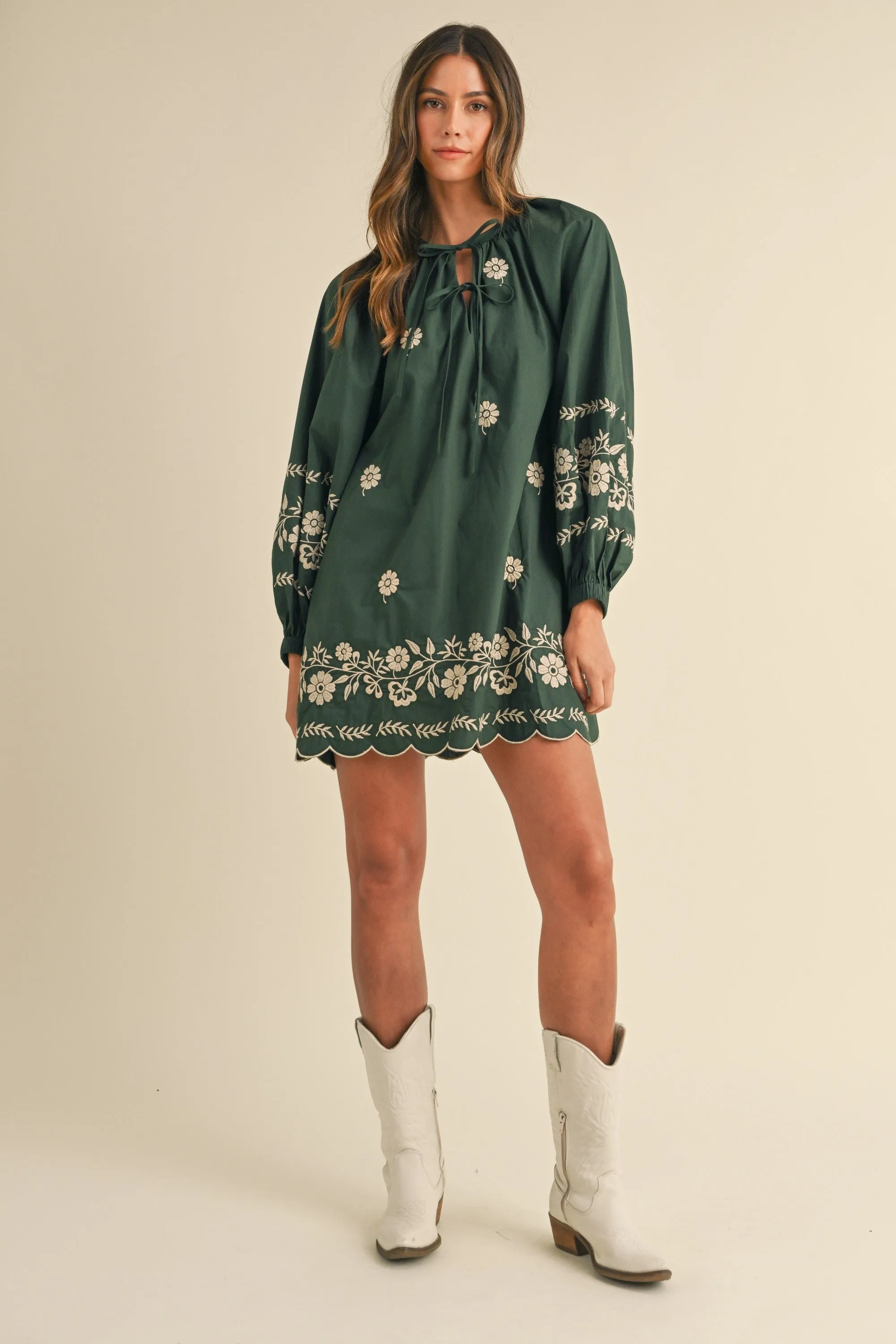 EMBROIDERY LONG SLEEVE DRESS