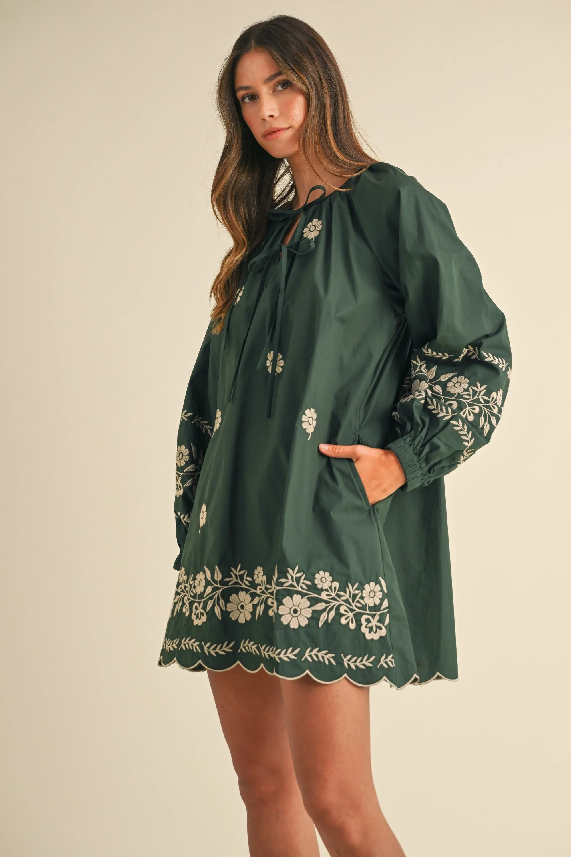 EMBROIDERY LONG SLEEVE DRESS