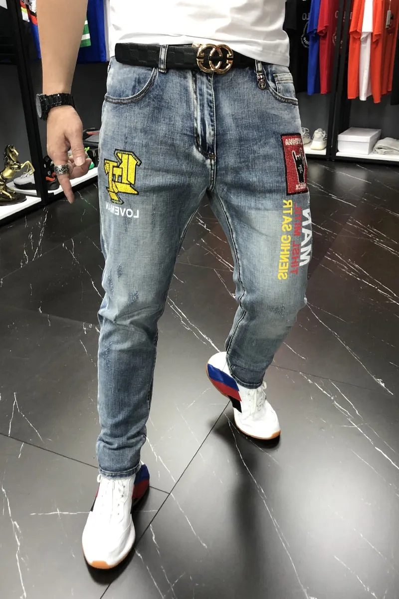 Embroidery Patchwork and Print Style Jeans