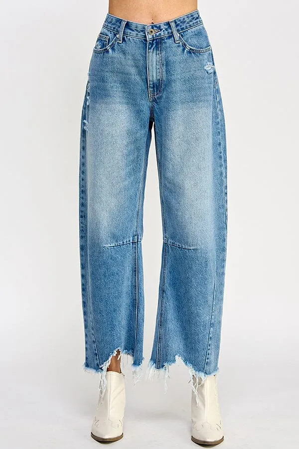 FRAY HEM BARREL JEANS