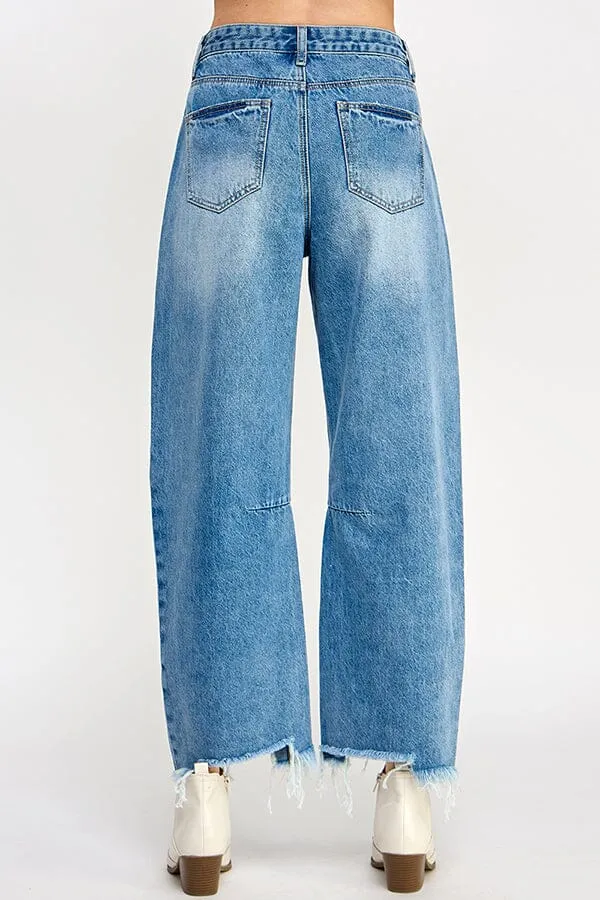 FRAY HEM BARREL JEANS