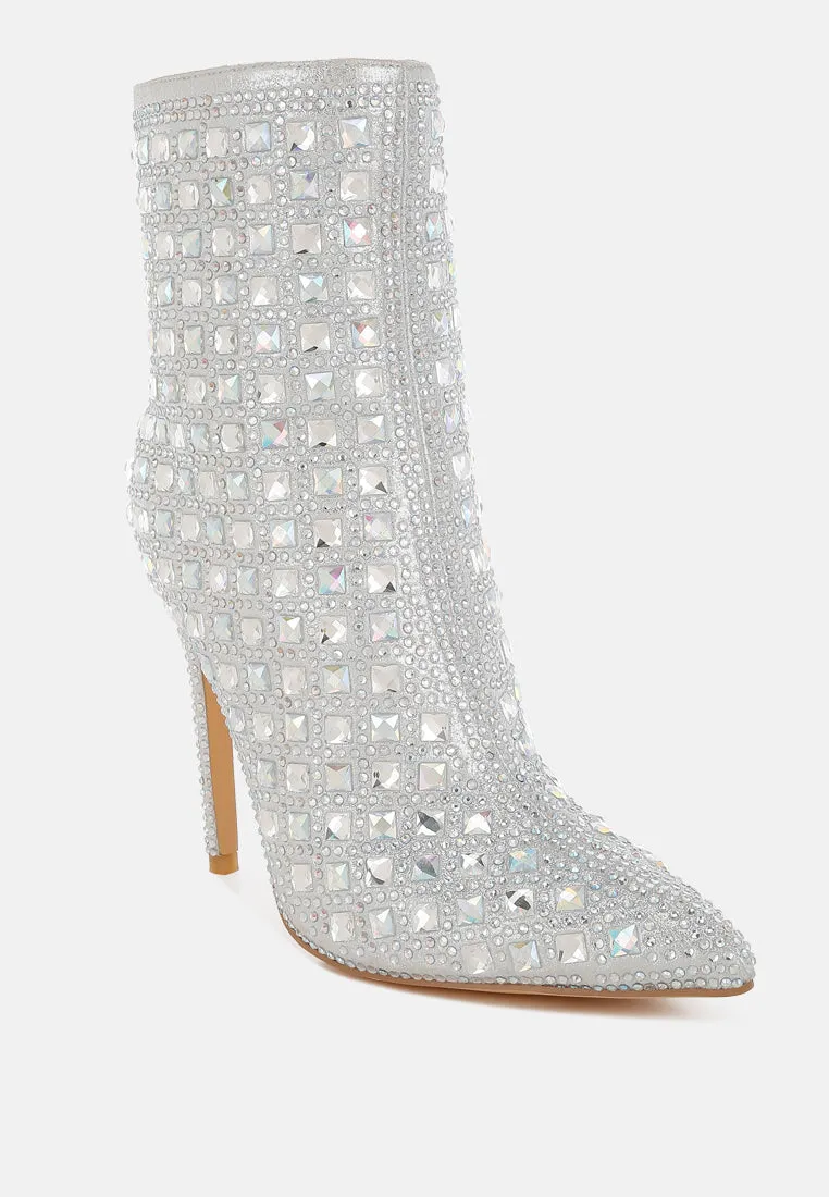 Frostin Pointed Toe Rhinestones Stiletto Boots