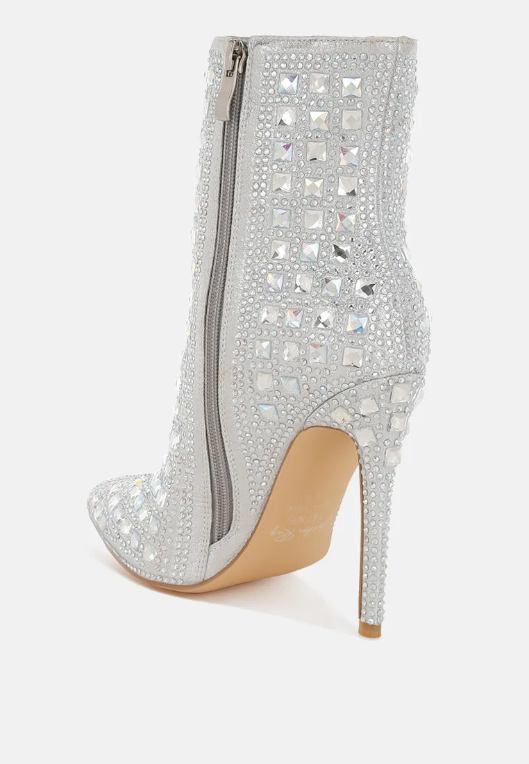 Frostin Pointed Toe Rhinestones Stiletto Boots