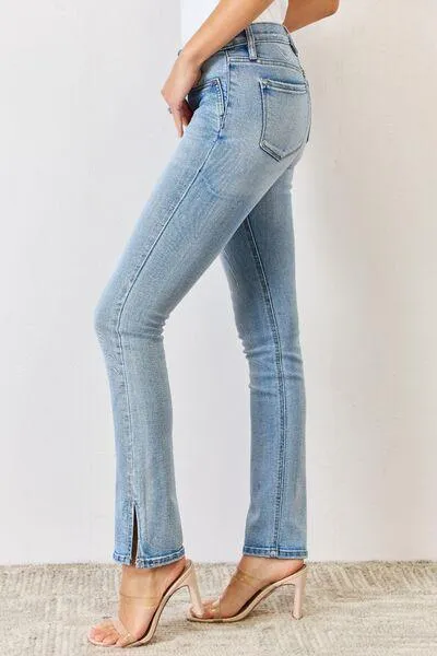 Full Size Mid Rise Slit Bootcut Jeans