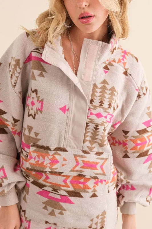 Geometric Print Western Pullover